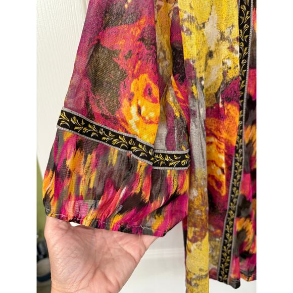 Alfani 3X blouse vibrant abstract floral ikat yellow orange pink 3/4 sleeve - Picture 4 of 6